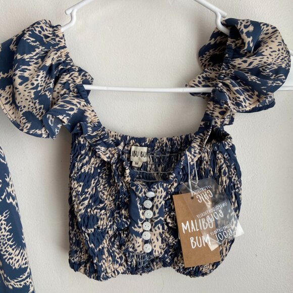 NWT Malibu Bum Blue & Cream Printed Crop Top & Maxi Skirt Two Piece Set - Picture 4 of 15